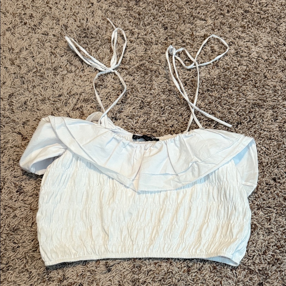 Zara White Ruffled Crop Top